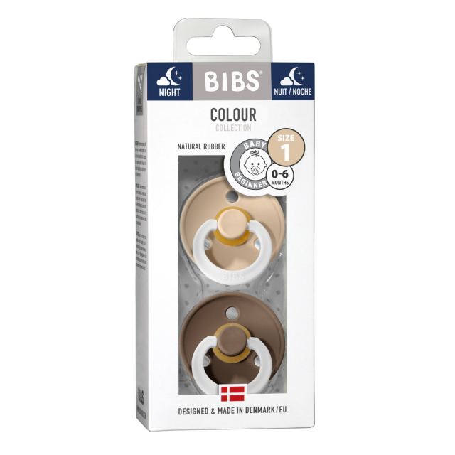 BIBS Napp Colour Night Latex 2-pack 0-6 mån Vanilla/Dark Oak