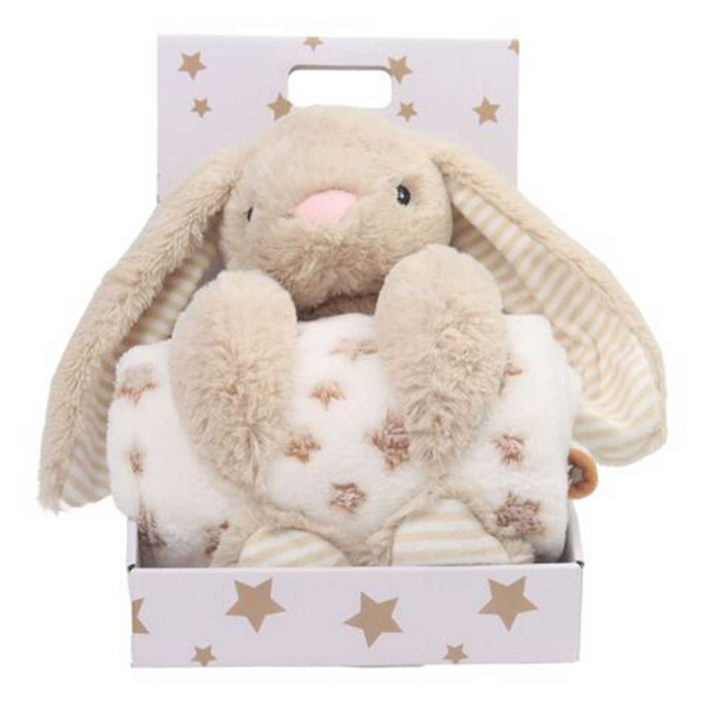 Carlo Baby Fleecefilt med gosedjur kanin Beige