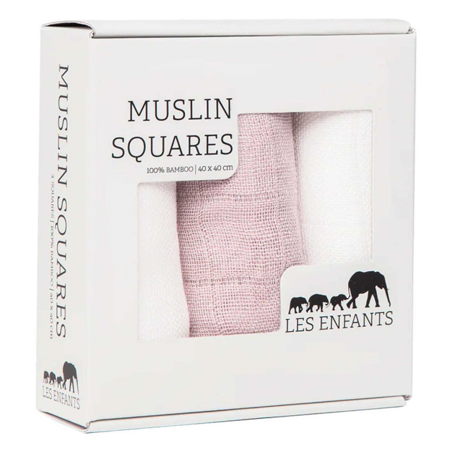Les Enfants Snuttefiltar Bambu Muslin 3-pack Vit/Rosa