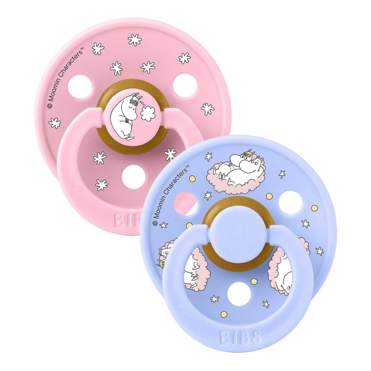 BIBS x Moomin Napp Colour Latex 2-Pack 0-6 mån Dreaming Baby Pink Mix i gruppen Babytillbehör / Nappar och tillbehör / Nappar 0-6 månader hos Bonti (BIBS11033101)