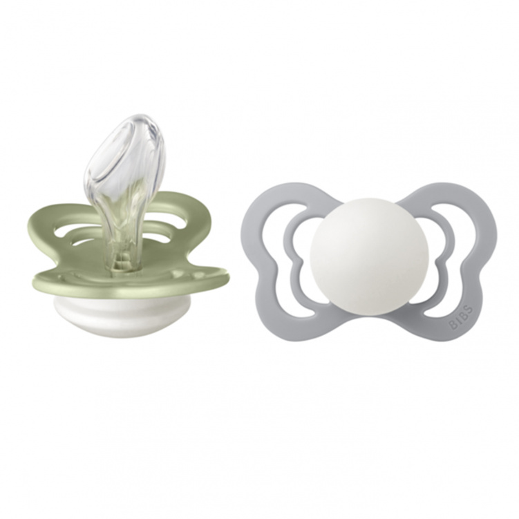 BIBS Napp Couture Night Silikon 2-pack 0-6 mån Sage/Cloud i gruppen Babytillbehör / Nappar och tillbehör / Nappar 0-6 månader hos Bonti (BIBS1700318)