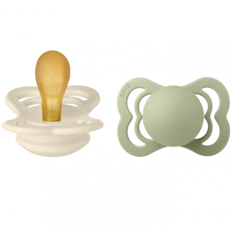 BIBS Napp Supreme Latex 2-pack 0-6 mån Ivory/Sage i gruppen Babytillbehör / Nappar och tillbehör hos Bonti (BIBS170346)