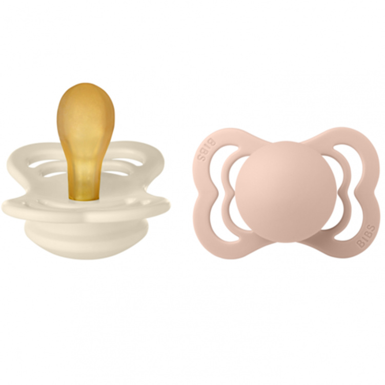 BIBS Napp Supreme Latex 2-pack 6-18 mån Ivory/Blush i gruppen Babytillbehör / Nappar och tillbehör / Nappar 6 månader + hos Bonti (BIBS270221)
