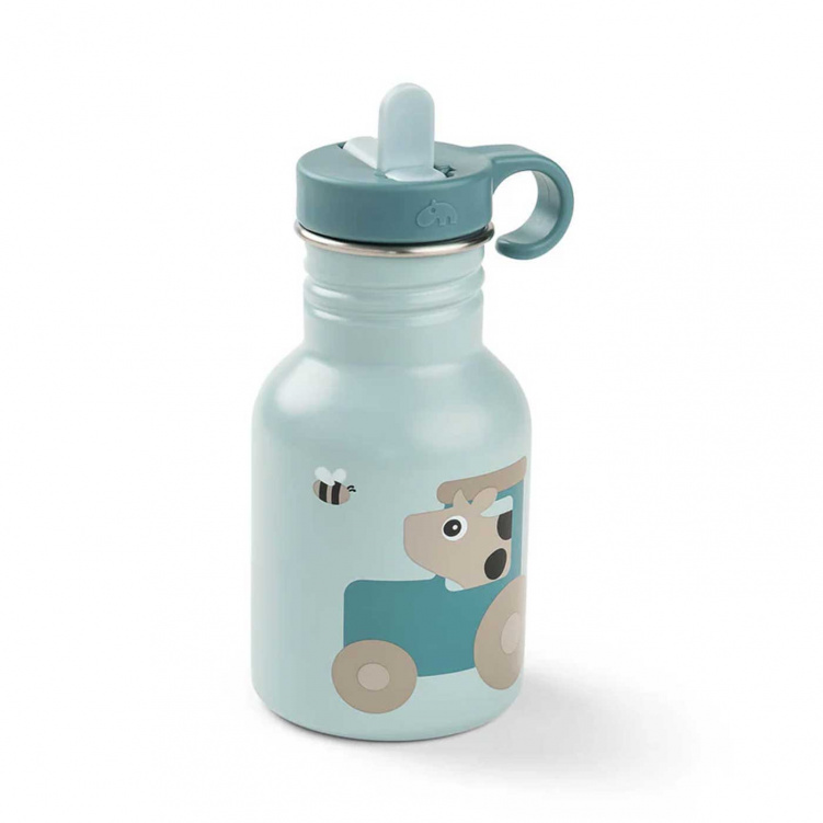 Done By Deer Vattenflaska 350 ml Tiny Farm Blue i gruppen Babytillbehör / Äta och mata / Muggar, flaskor och glas hos Bonti (DOBD1011612)