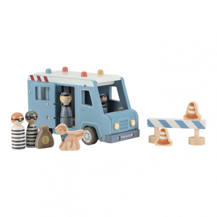 Little Dutch Polisbil med träfigurer i gruppen Leksaker / Leksaksbilar & fordon / Bilar hos Bonti (LDLD2541)