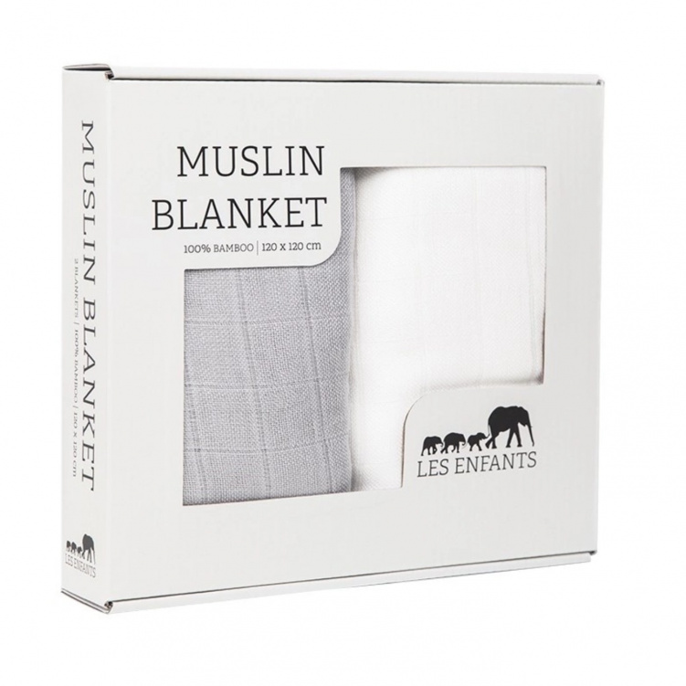 Les Enfants Muslinfilt 2-pack Vit/Grå i gruppen Babytillbehör / Sova / Bädda för sommartider hos Bonti (LEEN01-0101)