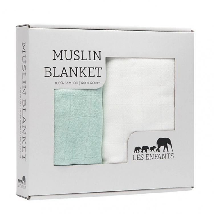 Les Enfants Muslinfilt 2-pack Grön/Vit i gruppen Babytillbehör / Sova / Bädda för sommartider hos Bonti (LEEN01-0105)