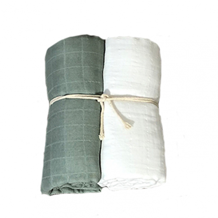 Mini Dreams Muslinfilt 2-pack Vit/grön 70x70 cm i gruppen Babytillbehör / Sova / Bädda för sommartider hos Bonti (MIDR91101113)