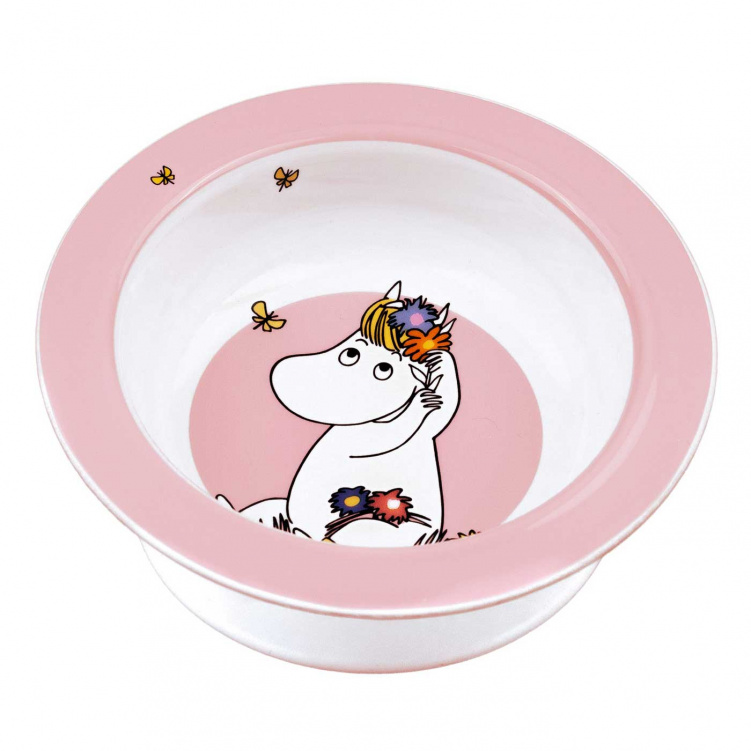 Mumin Äng Sugkoppstallrik Rosa i gruppen Babytillbehör / Äta och mata / Tallrikar och skålar hos Bonti (MUMI6677)